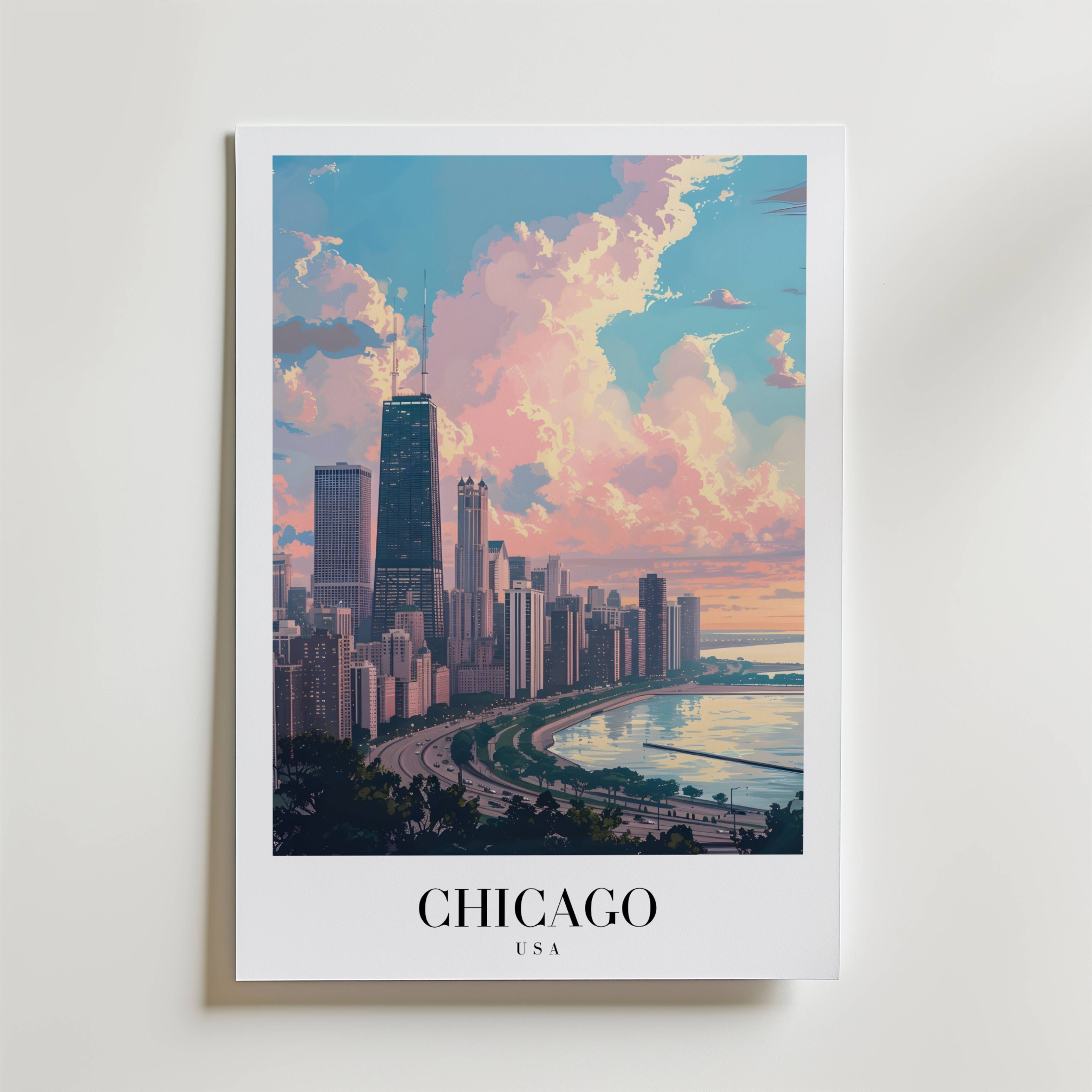 Chicago Skyline Reflections Poster - Fine Art Poster 21x30 cm