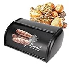 Stor Brödlåda, Brödfack i Rostfritt Stål för Köksbänk, Brödbehållare för Bröd eller Limpa, för Kök, Bagerier, Restauranger(Svart)