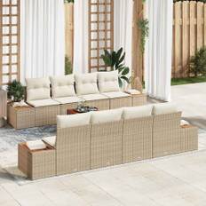 vidaXL Havesofa Sæt med pude med opbevaring 9 pcs Beige Poly rattan
