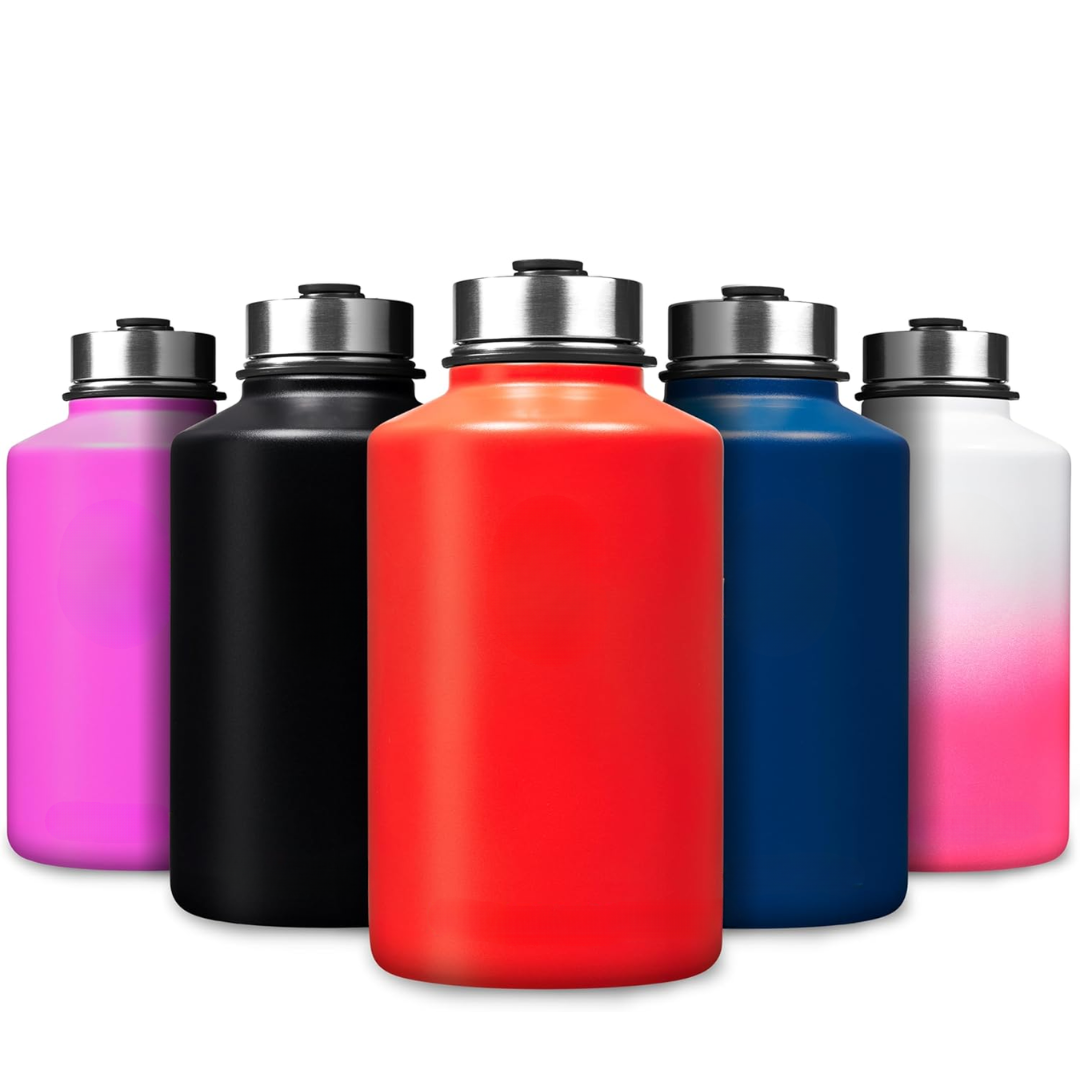 HydroElite – RVS Flaska med Sugrör för Drycker - 1.9 l / Vit-Rosa