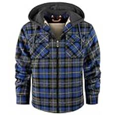 zitysport skjortjacka herrskjorta sherpa fleece rutig fodrad huvtröja fleecefoder kappa vinterjacka med fickor flanellskjorta rutig herr sweatjacka med huva, 4082-Blå grön svart, M