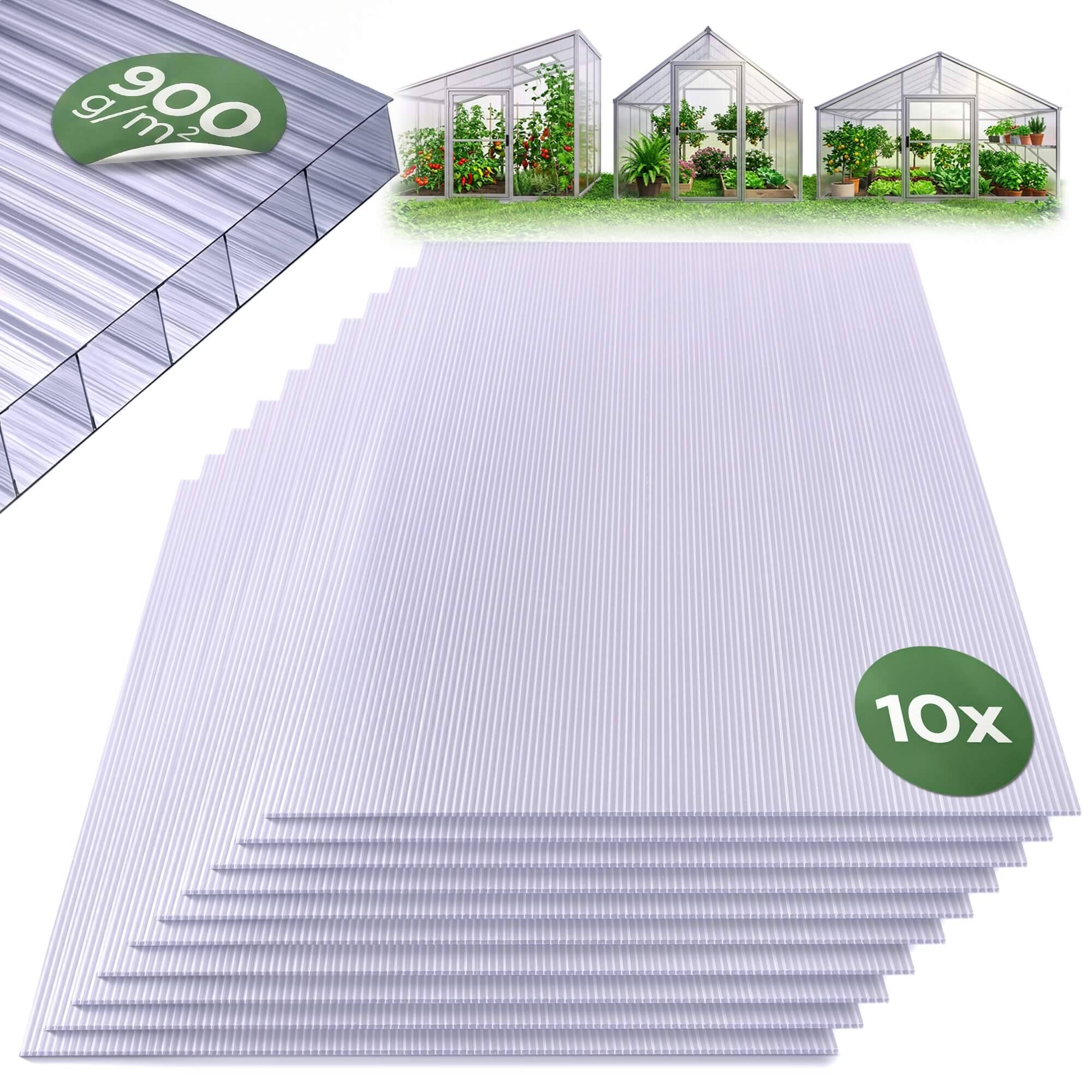 Arebos® Polycarbonat dobbeltvægsplader 10-sæt | 6 mm tykkelse | vægt 900 g/m² pr. plade | UV-bestandig | Transparent