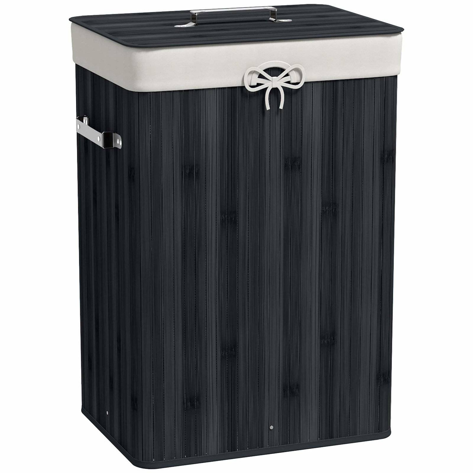 Hopfällbar tvättkorg i bambu – 72 liter, svart canvas