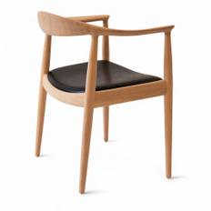 PP Möbler - PP501 Round Chair/ The Chair - Svart lädersits - Ek såpad - Matstolar - Hans J. Wegner - Träfärgad - Trä