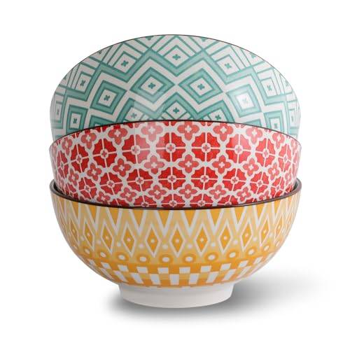 AHX Stora serveringsskålar i porslin - salladssoppa nudel ramen skålar - stora frukostflingor pastaskål set - 3-pack stor kapacitet keramiska skålset - mikrovågsugns- och diskmaskinssäker - 8 tum (63
