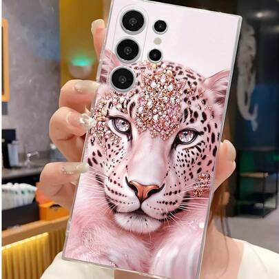 1 st transparent mjukt mobilskal med strass, rosa leopardmönster, skyddande cover kompatibel med Honor, Galaxy A04e/12/A13/A14/A34/A50/A52/A53/A54/S21 - Genomskinlig (Multi-size)