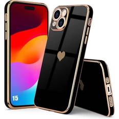 Coque pour iPhone 15 Noir Silicone Cœur Protection Antichoc Souple Slim