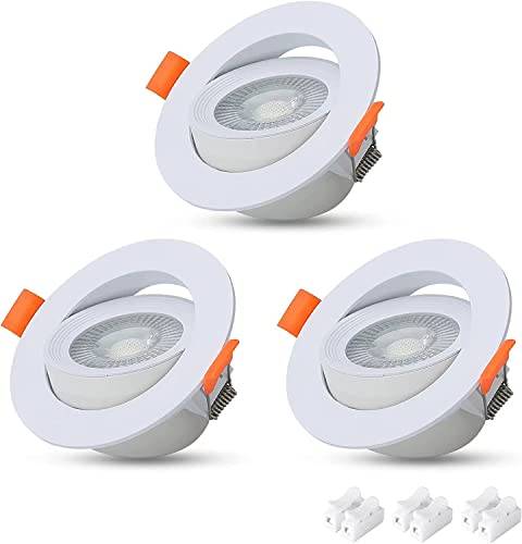 VTERLY Infälld LED-spotlight, 3 delar, 7 W, infälld platt rund taklampa, 40° svängbar taklampa, 650 LM, 3 000 K, varmvit, inte dimbar, AC 220–240 V, takspotlight 120° vinkel