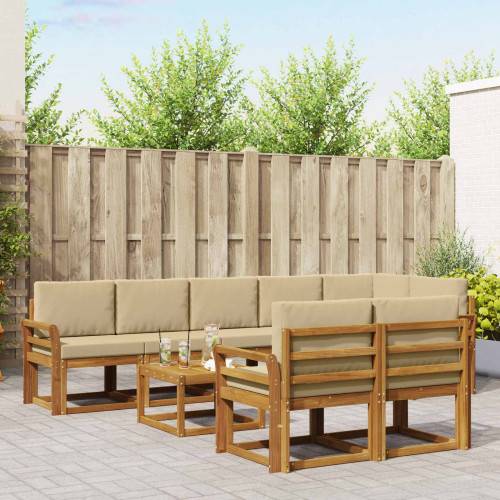Utomhussoffset med kudde 9 pcs Naturlig och Beige