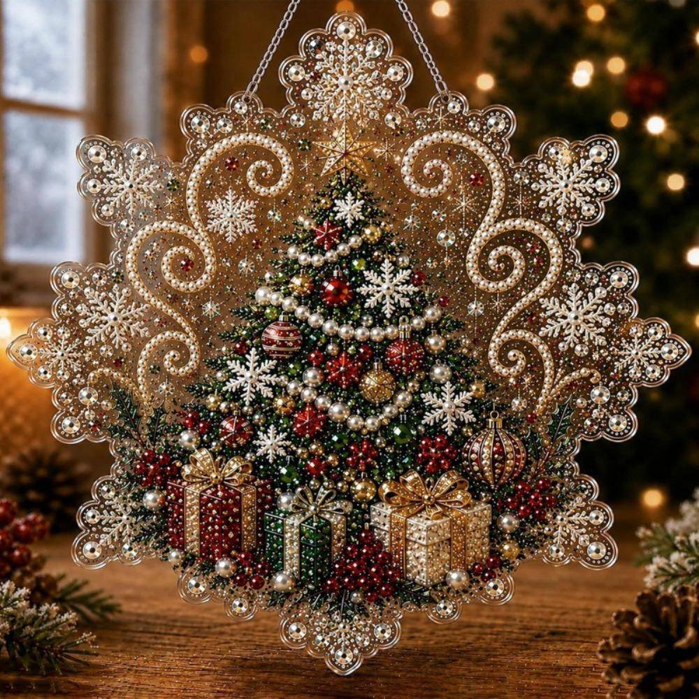 Pärlpärlor Jul Diamantmålning Set Akrylskiva Snöflinga form Diamantmålning Hänge Självhäftande 5D brown