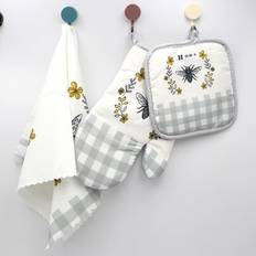 3pcs/set Bee Print Oven Mitt & Pot Holder & Hand Towel, Oven Mitts Linen Set For Home - Multicolor - one-size