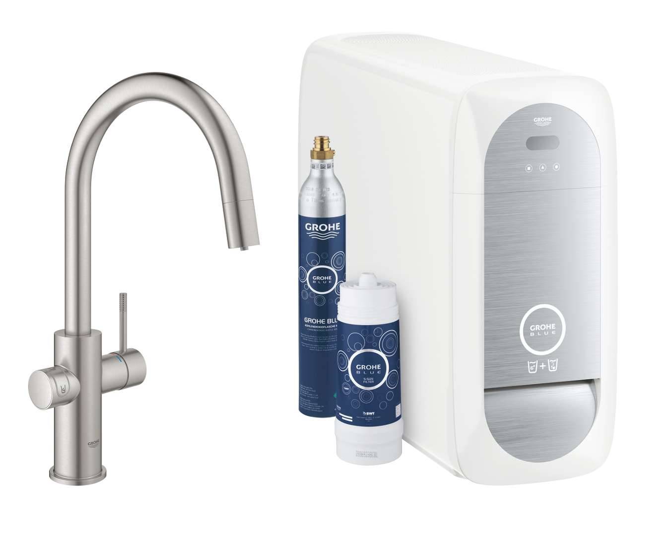 Grohe Blue Home - Tvättställsblandare Ansluten, med kylanordning och filtrering, supersteel 31541DC0