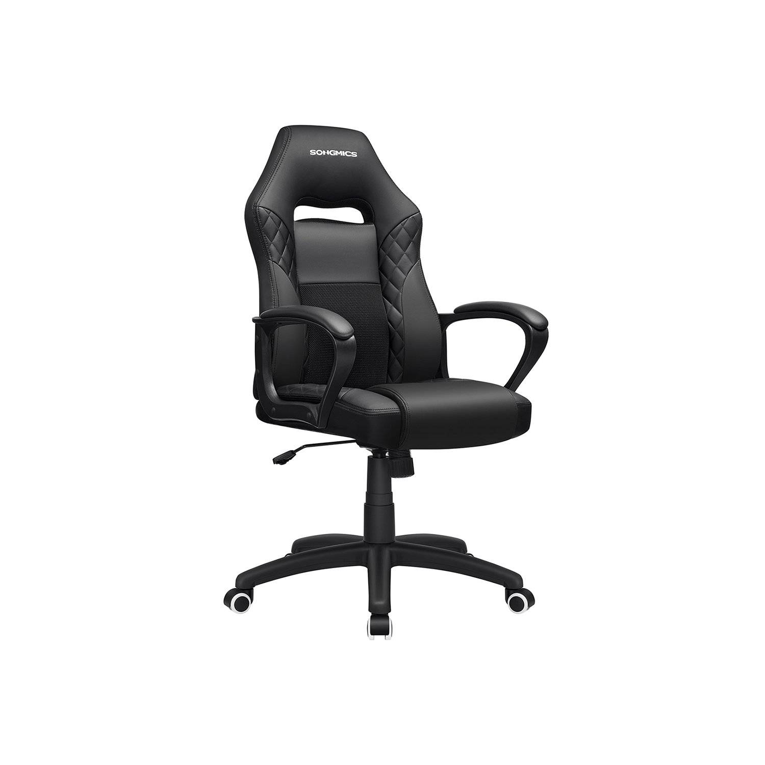 SONGMICS Racing Sport Office Chair with Tilt Function Computer Desk Swivel Chair PU Black OBG38BK