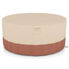 Ø 213 cm runt utemöbelöverdrag med ventilationsspringor & spännen & snören beige