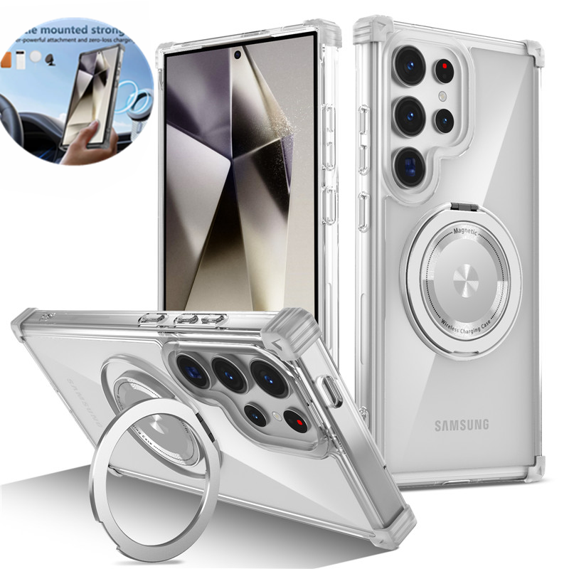 Rotating Magnetic Bracket Case For Samsung Galaxy S26 Ultra S26 Plus S26 Ring Stand Holder Transparent For Magsafe Cover