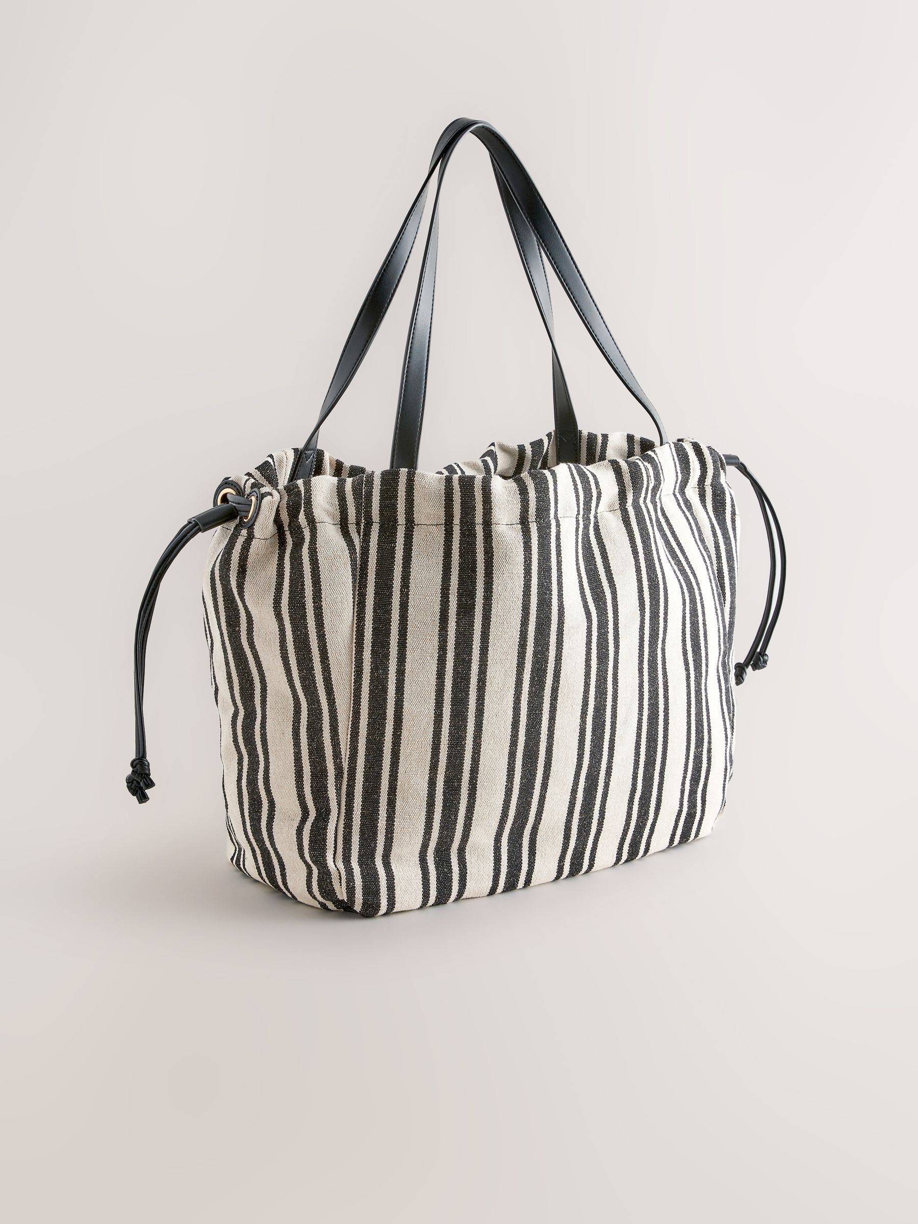 Next Black/White Drawstring Stripe Shoulder Bag