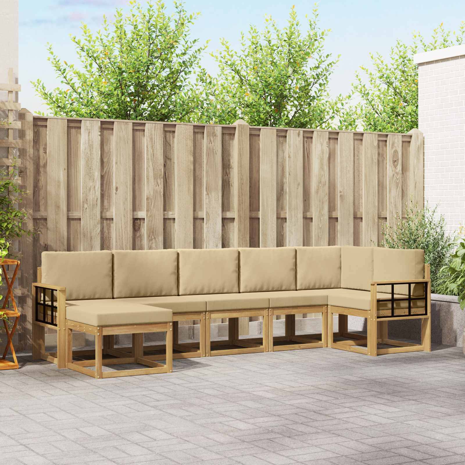 vidaXL Udendørs sofagruppe 7 stk. Hvid og Beige Polyester