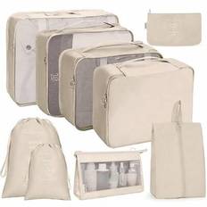 9pcs Travel Packing Cubes, Travel Luggage Packing Organizer Bags Including Shoe Bags, Clothes/Underwear Bags, Travel Packing Set Travel Essentials Tra - Beige - one-size