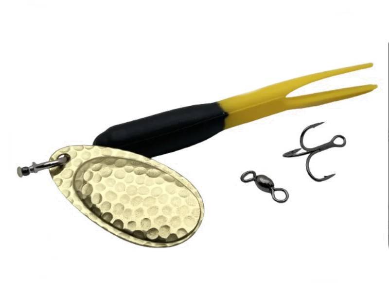 KarlK Flying C gennemløbsspinner -Sort-Gul/Messing blad-20 gr.