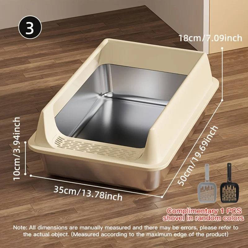 Stainless Steel Semi-Enclosed Cat Litter Box - khaki-3