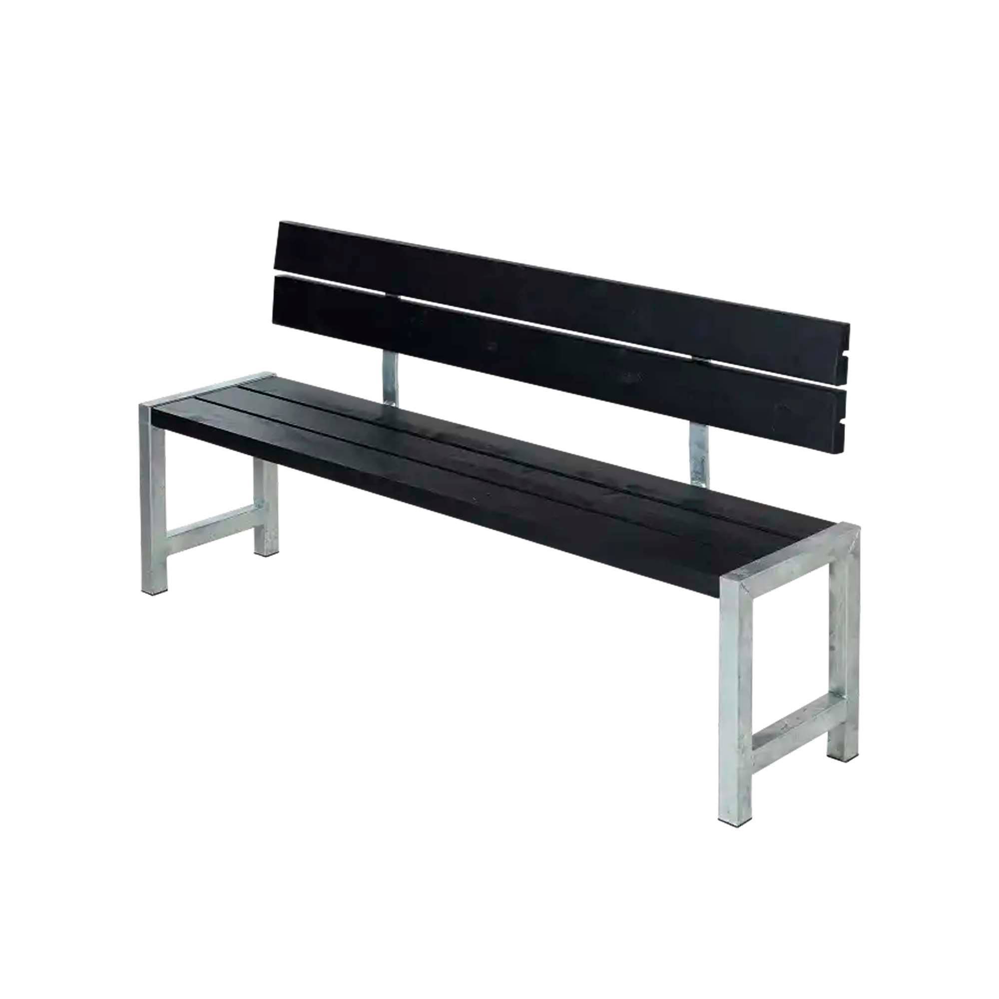 Plankebænk m. ryglæn 176 cm, sort.