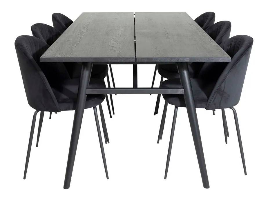 Venture Design Sleek & Wrinkles matgrupp Svart/svart 6 st stolar & bord 195 x 95 cm