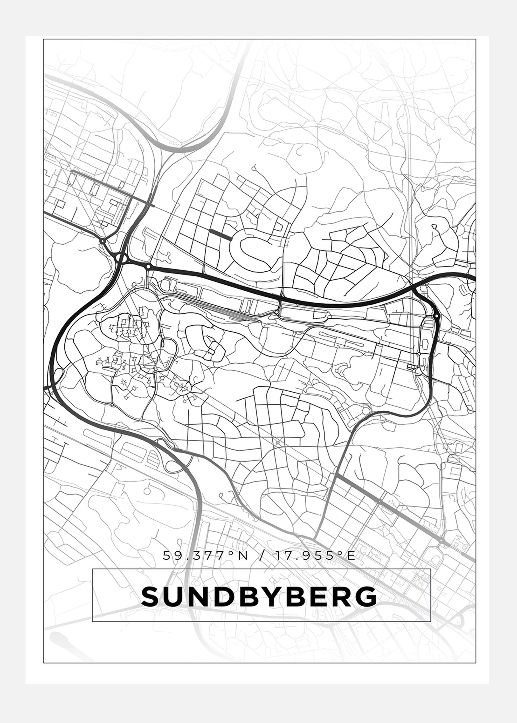 Karta - Sundbyberg - Vit Canvastavla (30x40 cm)