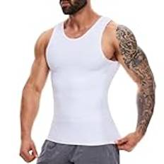 SLIMBELLE Shapewear Herr kompressionströja elastisk ärmlös kroppsformare snäva undertröjor linne midjeformare figurformande magkontroll undertröja, Vit, XXL