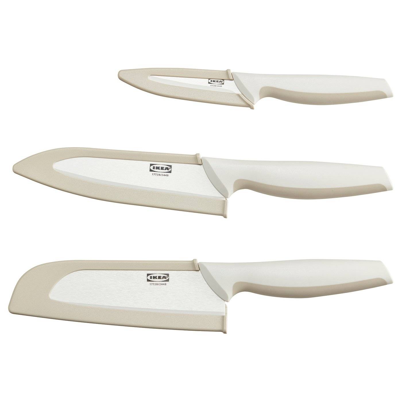 HACKIG knivset 3 delar, keramik vit/beige