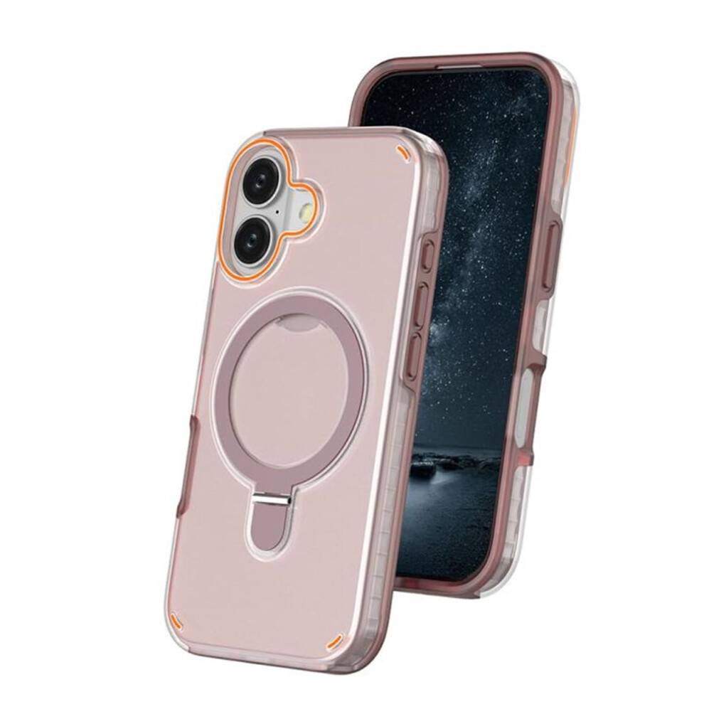 Pink TPU iPhone16-cover med MagSafe og magnetisk ring