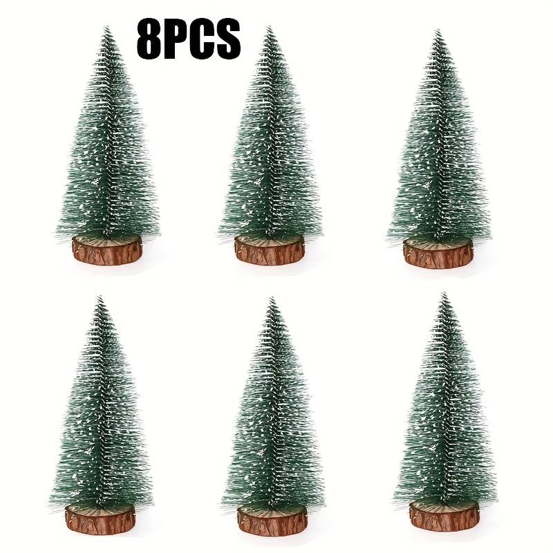 8pcs-10cm/3.93inch Artificial Christmas Tree - Sword Fern Snow Trees With Wooden Base, 7 Sizes For Holiday Decorations, Christmas Parties, And Home Table Crafts