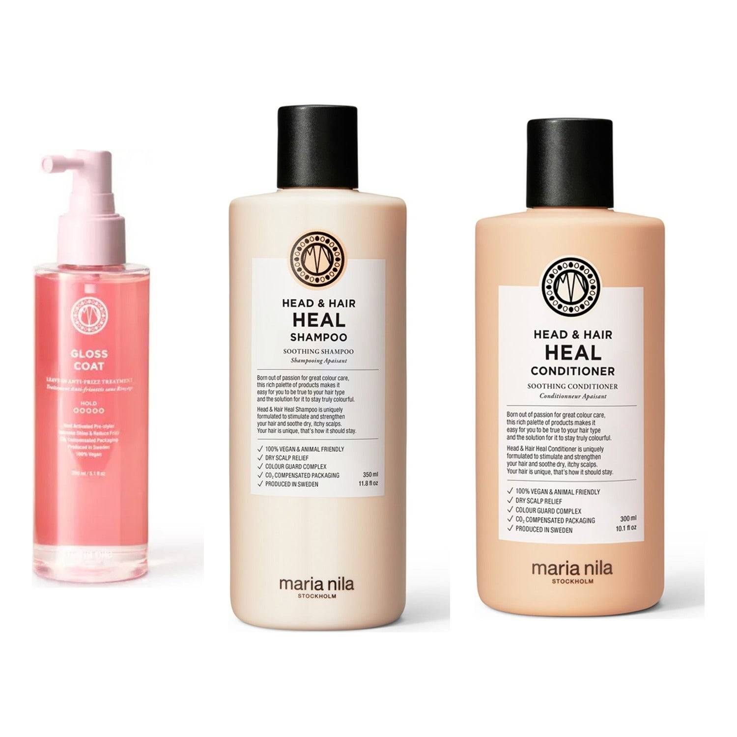 Maria Nila Scalp Care & Shine Essentials Set Shampoo 350 ml, Conditioner 300 ml & Gloss Coat 200 ml - 850 ml