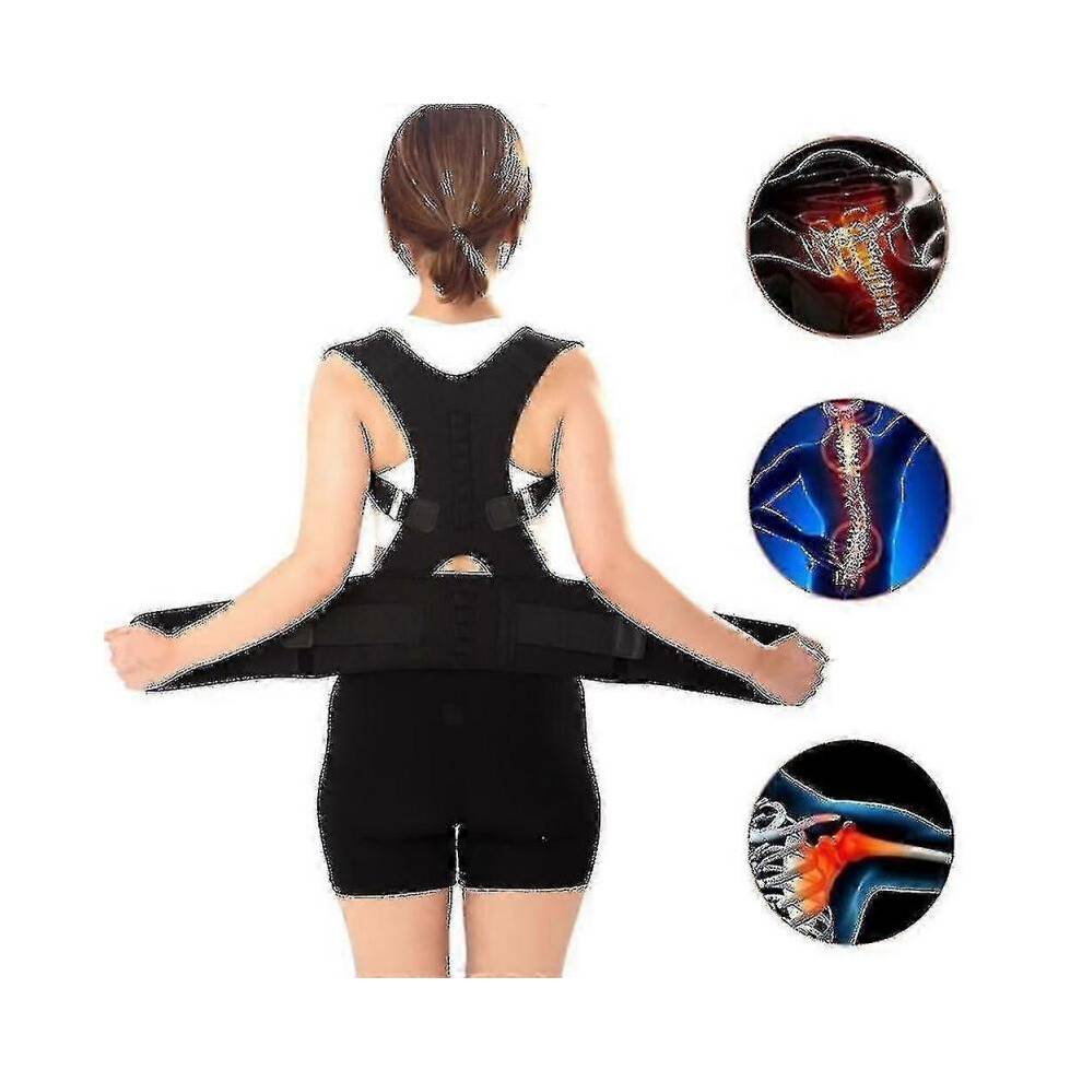 (XL, Black) Back Support Brace Posture Corrector Strap Waist Spine Brace Posture Orthopedic Belt