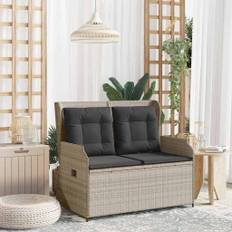 vidaXL Trädgårdsbänk med kudde Ljusgrå Poly rattan