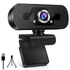 Webbkamera Full HD 1080p Webcam, USB-webbkamera Buit i mikrofonstöd Manuell fokuskontakt och spela webbkamera med stativ PC Webbkamera