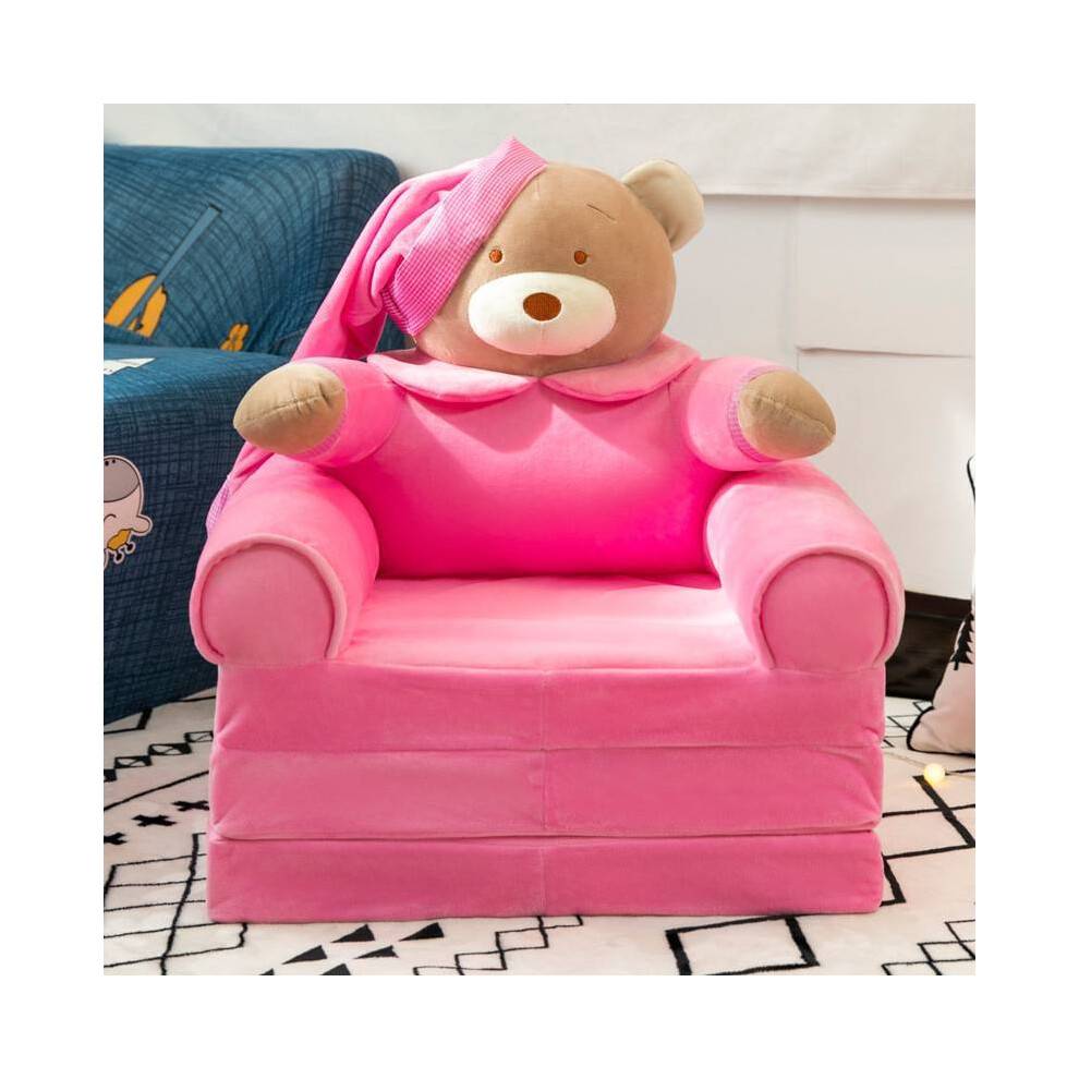 (Pink)Kids Couch Fold Out Foldable Princess Chair Sofa Folding Toddler Bed Lounger Chair Bedroom For