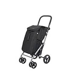 Carlett – Pack Shopping Trolley presentkrok, vikbar stormarknadsbil, 4 hjul, 25 kg kapacitet, 53 l huvudficka, 9 l termoväska och bakficka – färg svart