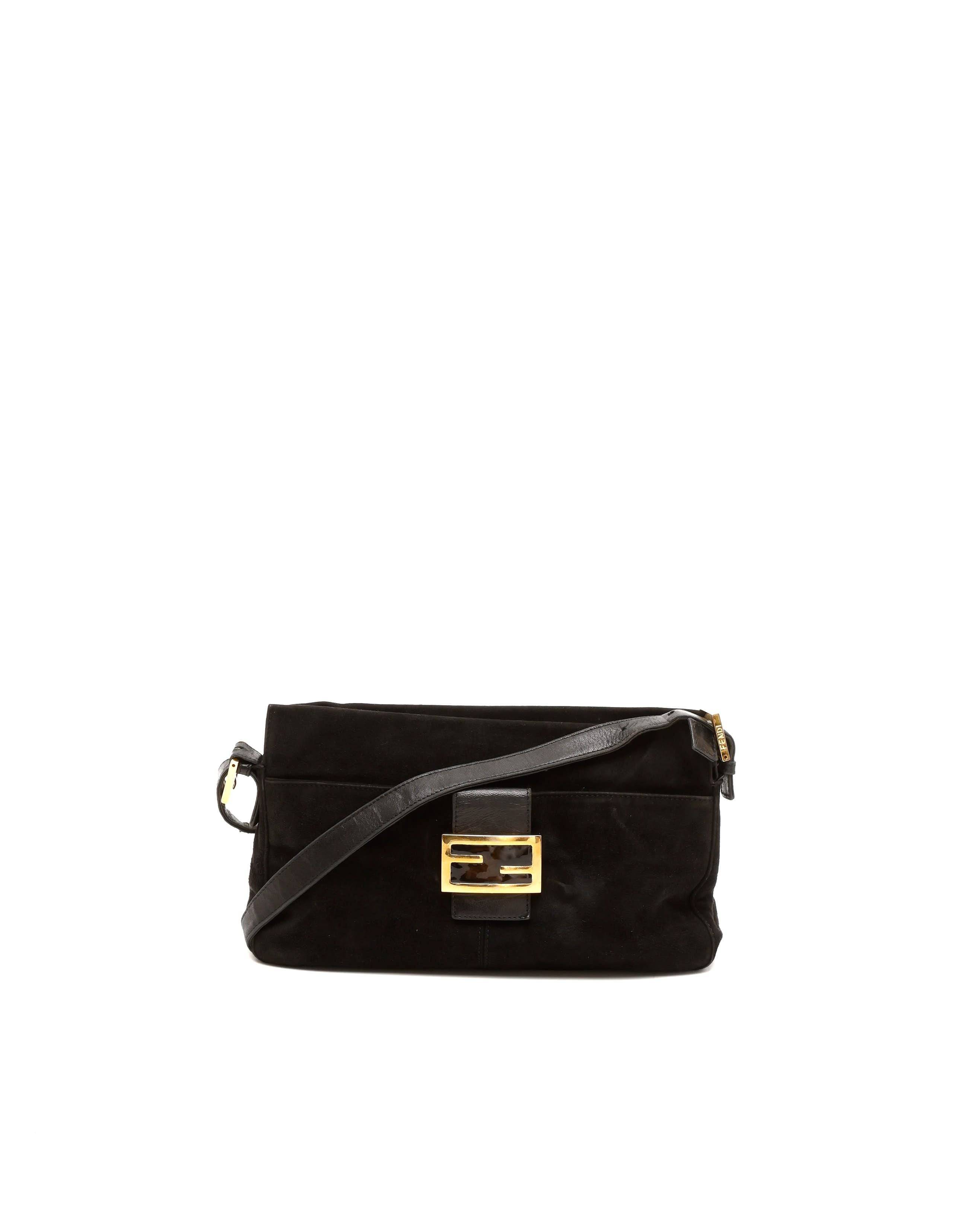 Fendi Baguette Suede Bag - Black - One Size