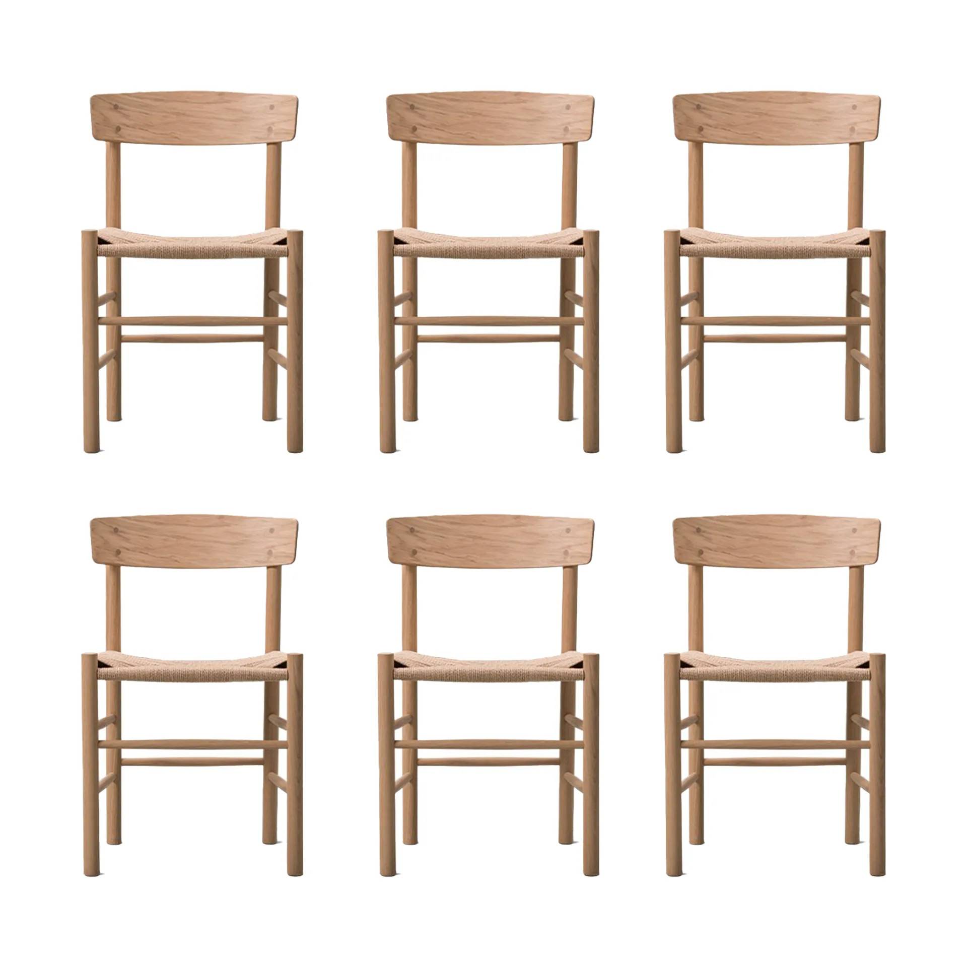 Fredericia Furniture J39 stol, Ljus oljad ek-flätad natur, 6-pack