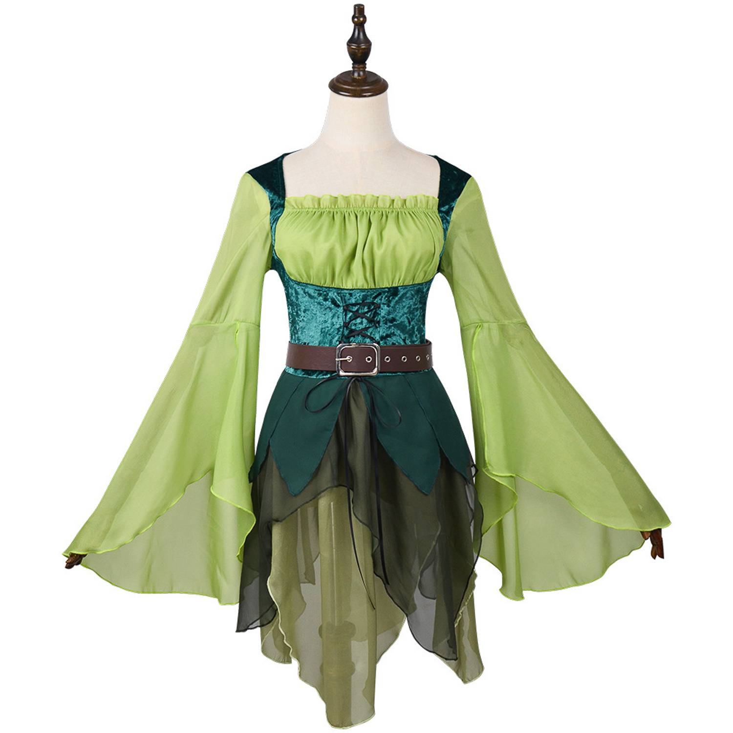 Women's Fairy Tinker Bell Costume Cosplay Fancy Dress Up Mini Dress with Butterfly Wings Halloween Christmas Party