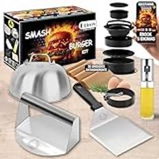 Smash burger kit Smash Burger-set, professionellt certifierat rostfritt stål, inklusive smasher hamburgare, smält kupol, pressar hamburgare spatel oljespray, ångbåge, eBook Recept