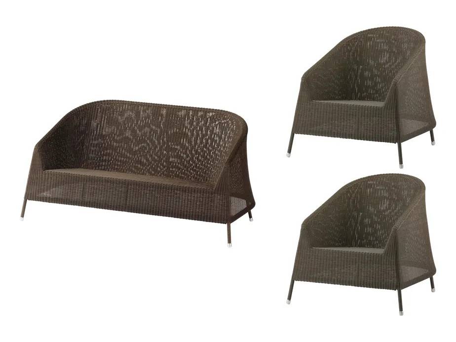 Cane-line Kingston soffgrupp 2-personers sofa & 2 lænestoler Brun