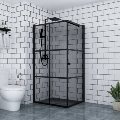 Svart duschvägg med dörr 90x90 - Målade spröjs