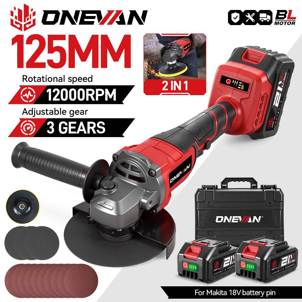 ONEVAN 125MM Brushless Electric Angle Grinder 2in1 Polishing 3000W M14 Cutter Metal Wood Power Tool For Makita 18V Battery Pin