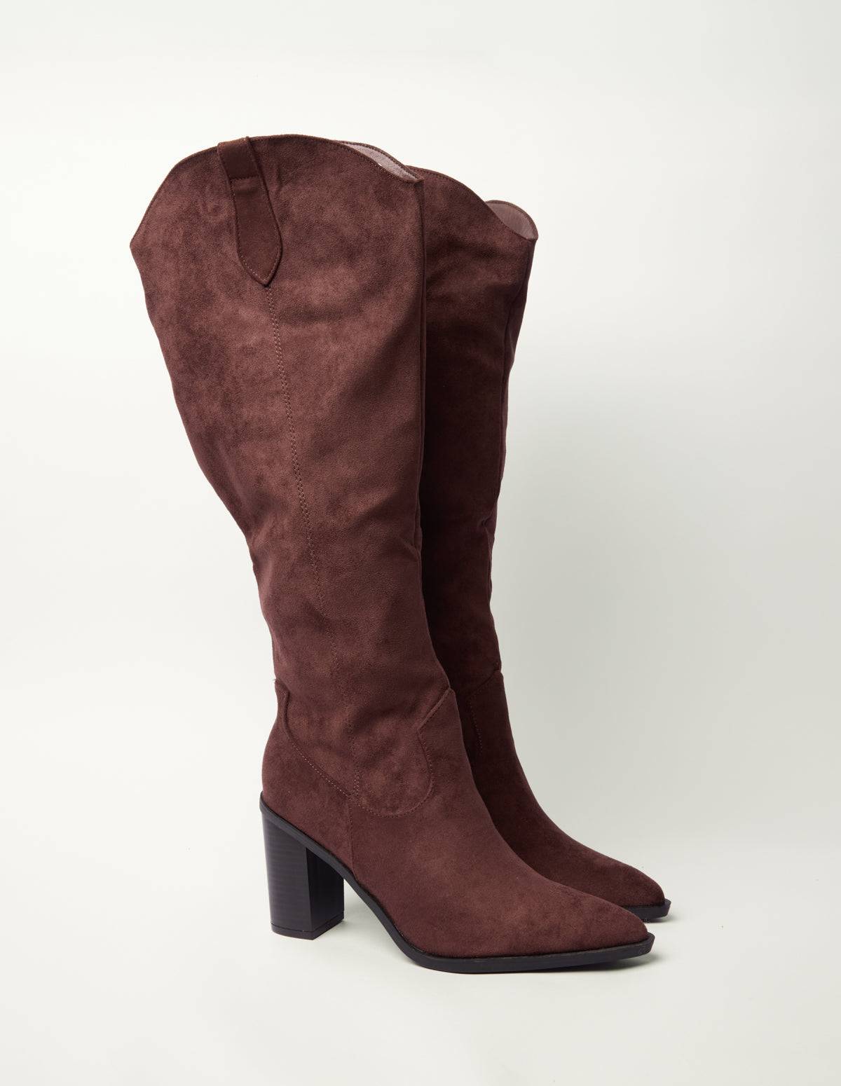 Suede Cowboy Knee High Boots - UK 5 (EU 38) / BROWN