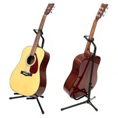 1 st bärbart, hopfällbart och justerbart gitarrställ, robust gitarrställ för akustisk gitarr, elgitarr, ukulele, bas och fiol, passar för bar, scen, m - Hopfällbar och infällbar svart (Gitarrstativ - Uppgraderad premiummodell)