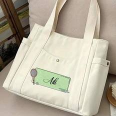 Tennis Sports Element Graphic And Text Customized Capacity Tote Bag, Suitable For Work And Outings, Fashionable Commuting, Sports Item Storage, Soft S - Multicolor