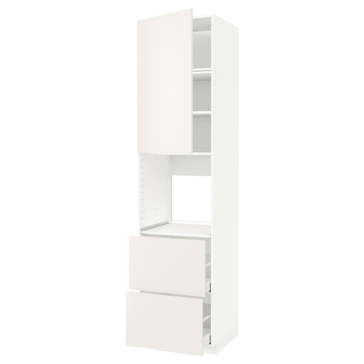 METOD / MAXIMERA högskåp för ugn + dörr/2 lådor, vit/Veddinge vit, 60x60x240 cm