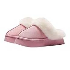 Slippers Man Winter Indoor Solid Color Suede Fur Slippers Ladies Home Platform Warm Uggs Slip-On Women'S Shoes-Pink-35-36