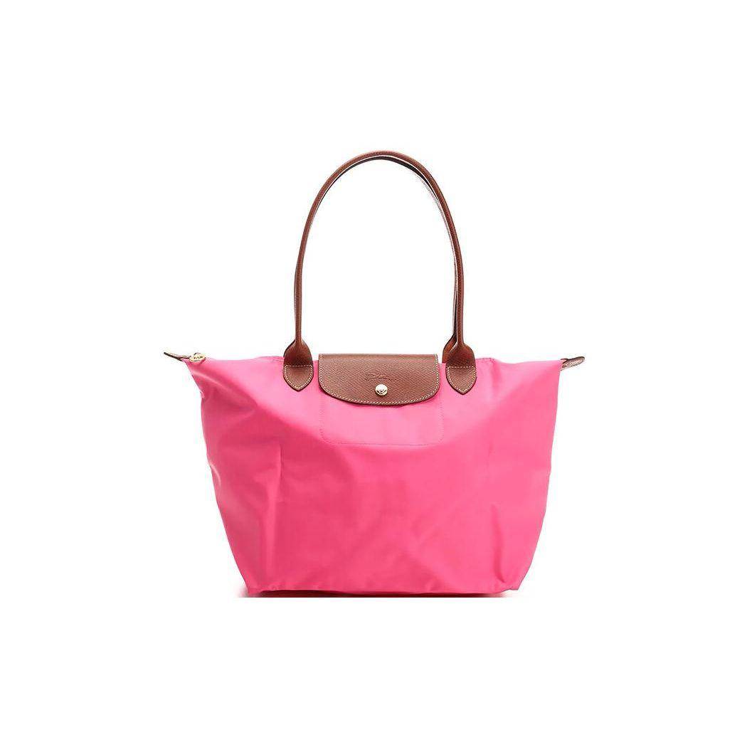 Longchamp Le Pliage Original 31 Knappar Blixtlås Stängning Långa Handtag Kanvas med Läderdetaljer Dumpling Tote Handväska Stor Damhandväskor Rosa 1899